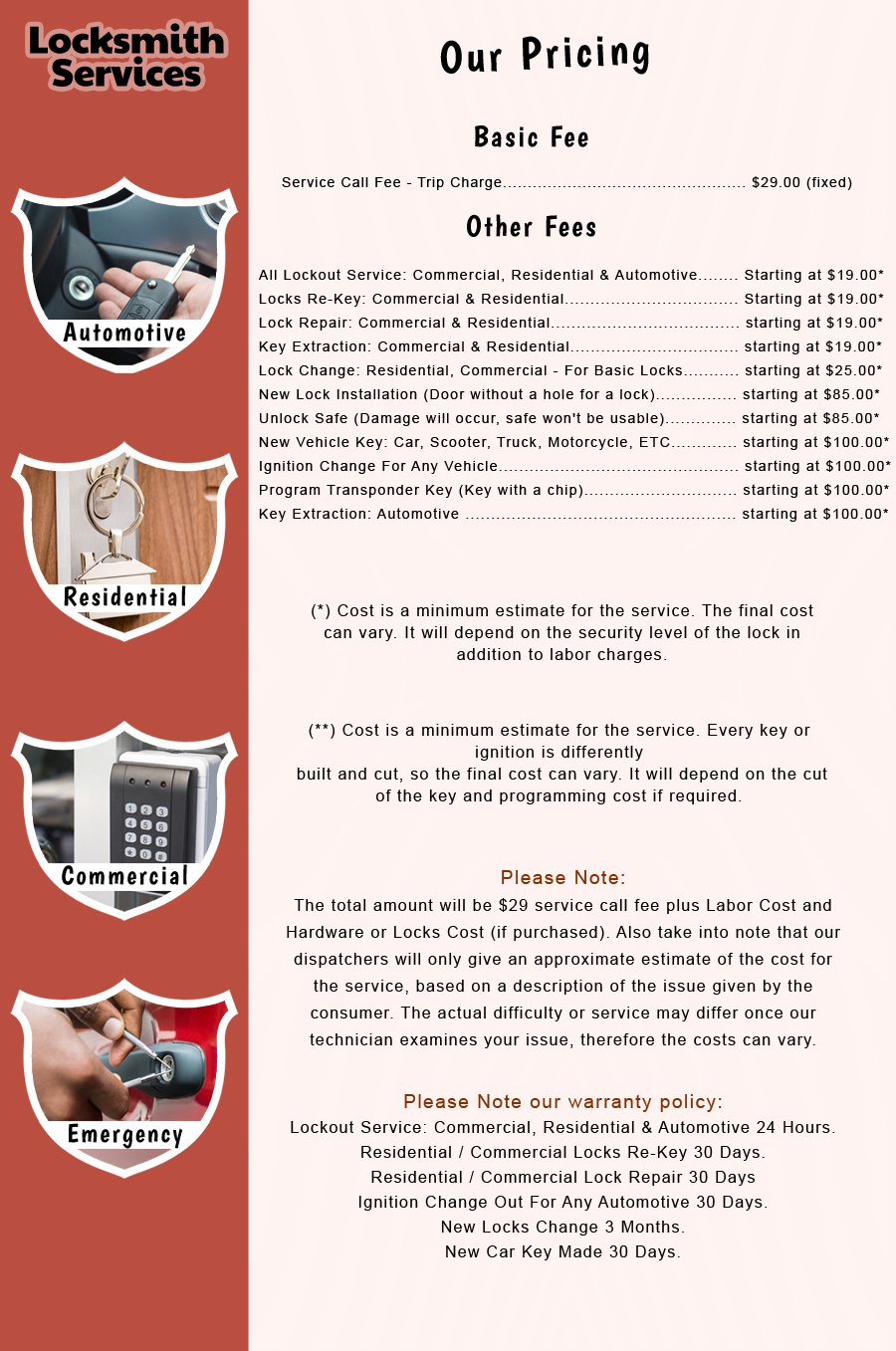 Winter Garden Locksmith Store - Price List Winter Garden Locksmith Store - Price List